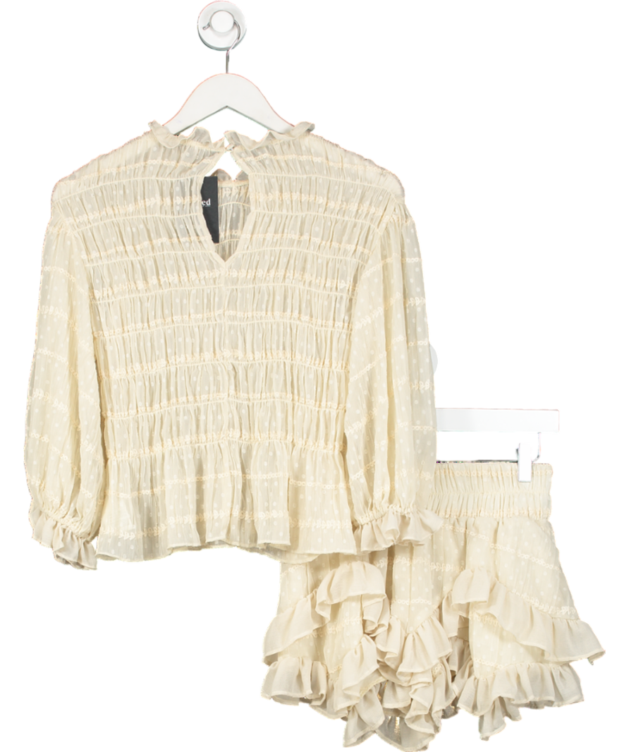 Free People Cream 2-piece Embroidered Blouse And Mini Skirt Set UK XS