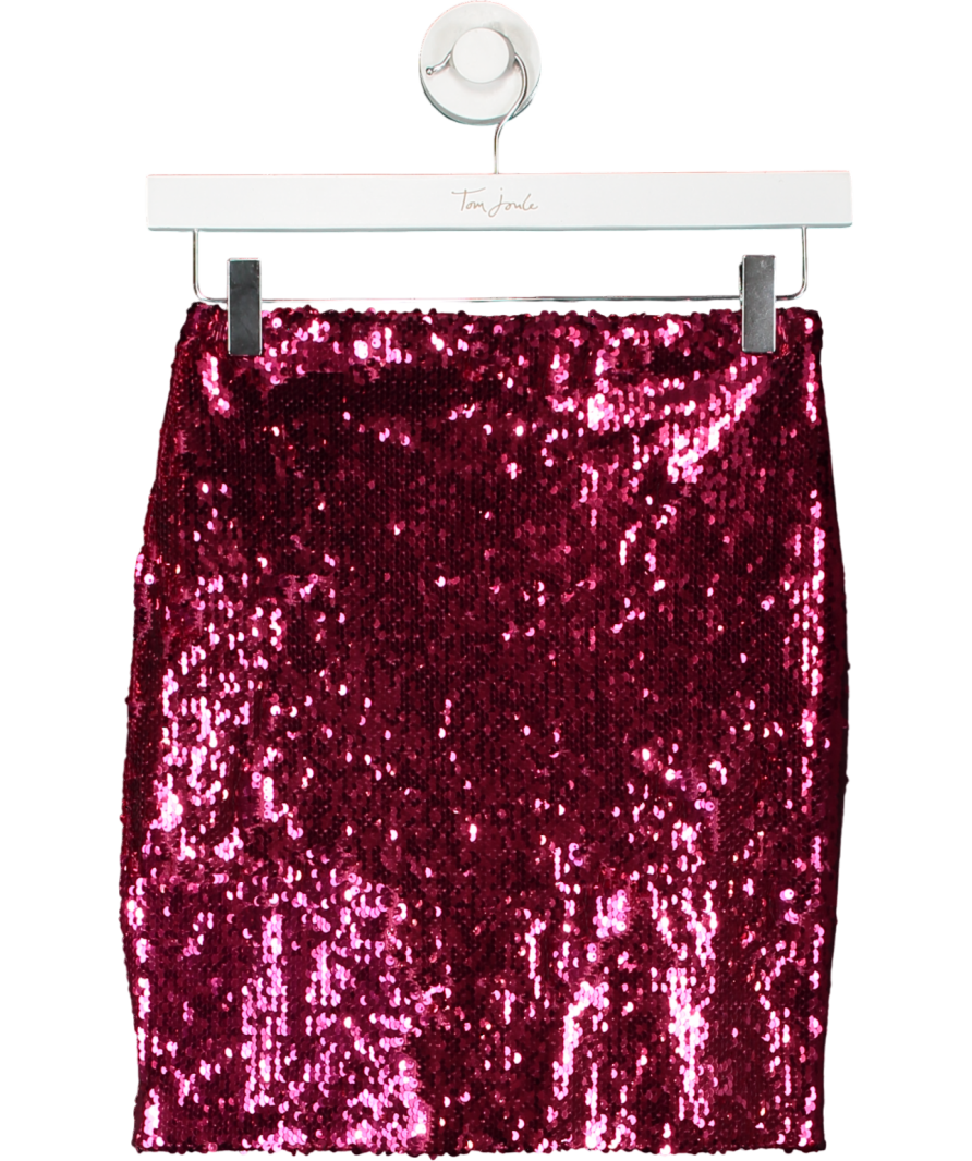 Pinko Sequin Pink ruffle front mini Skirt UK S