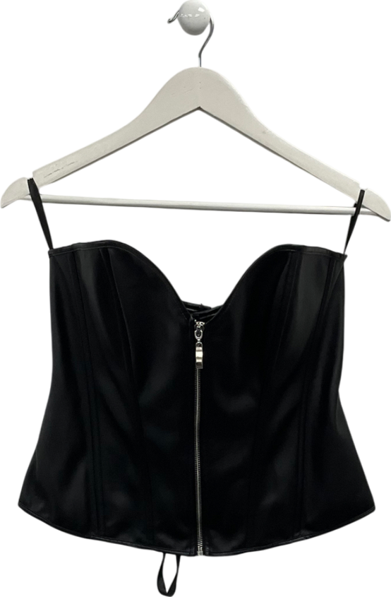 Black Faux Leather Lace Back Corset Top UK XL