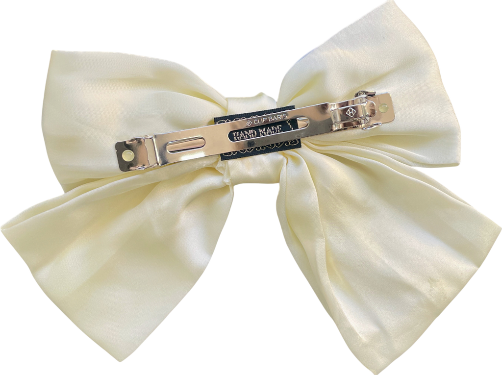 Anisa Sojka Cream Silk Satin Oversized Hair Bow Clip One Size