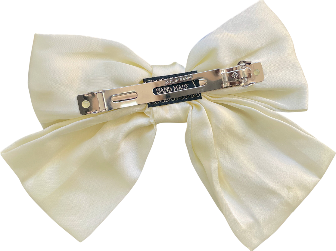 Anisa Sojka Cream Silk Satin Oversized Hair Bow Clip One Size