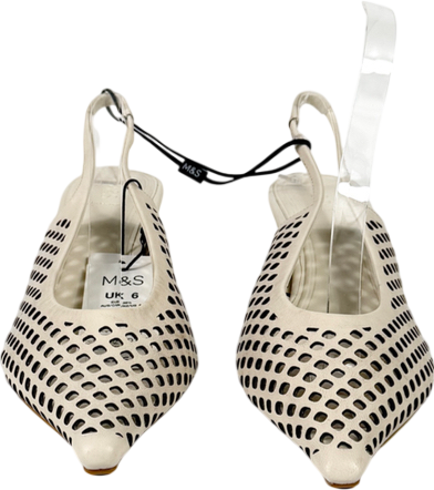 M&S Cream Leather Laser Cut Slingback Sandals UK 6 EU 39