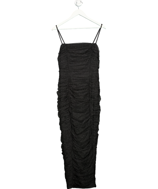 Michelle Keegan Black Dobby Mesh Strappy Bodycon Midi Dress UK 12