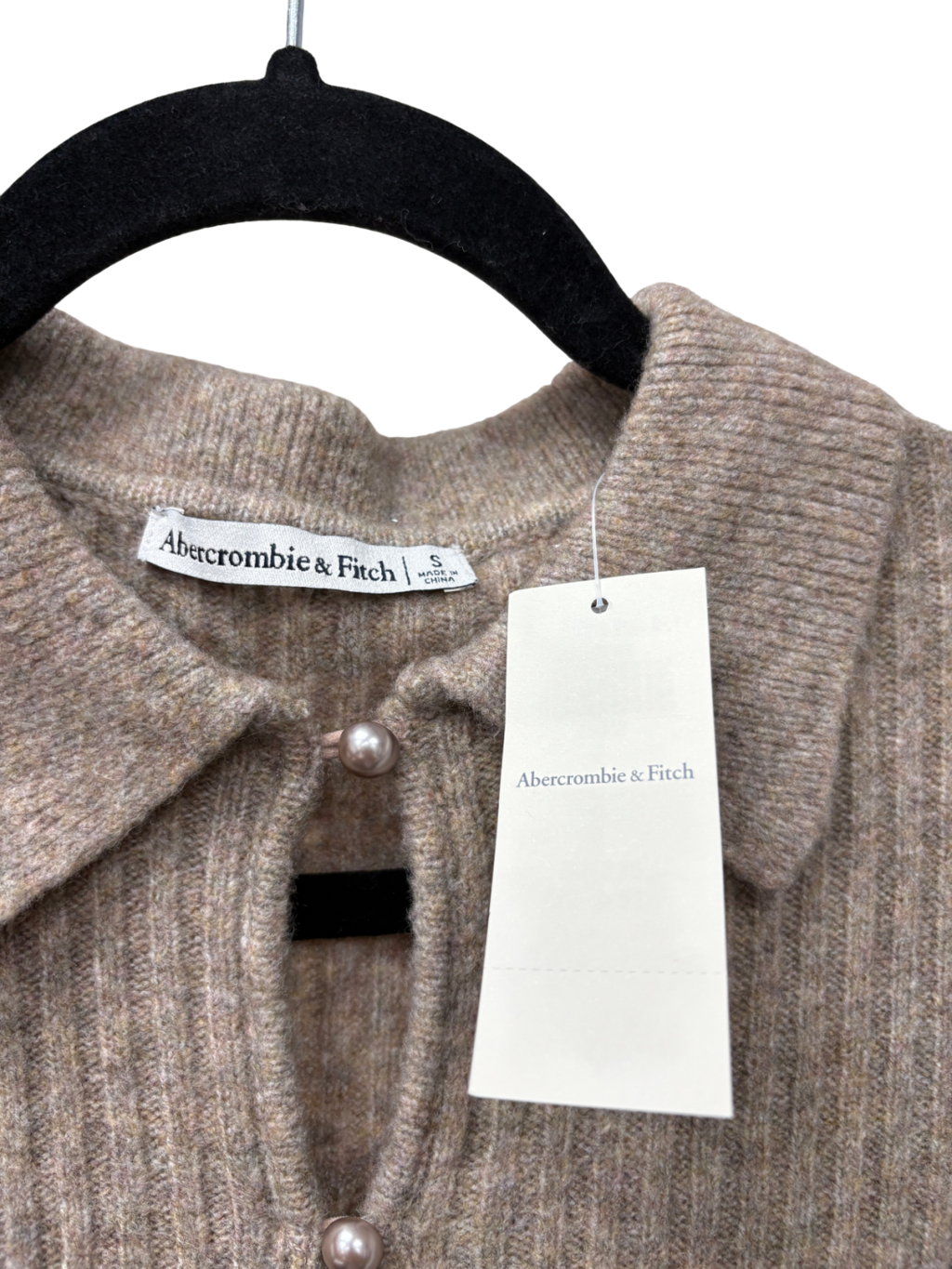 Abercrombie & Fitch Beige Pearl Button Collared Cardigan UK S