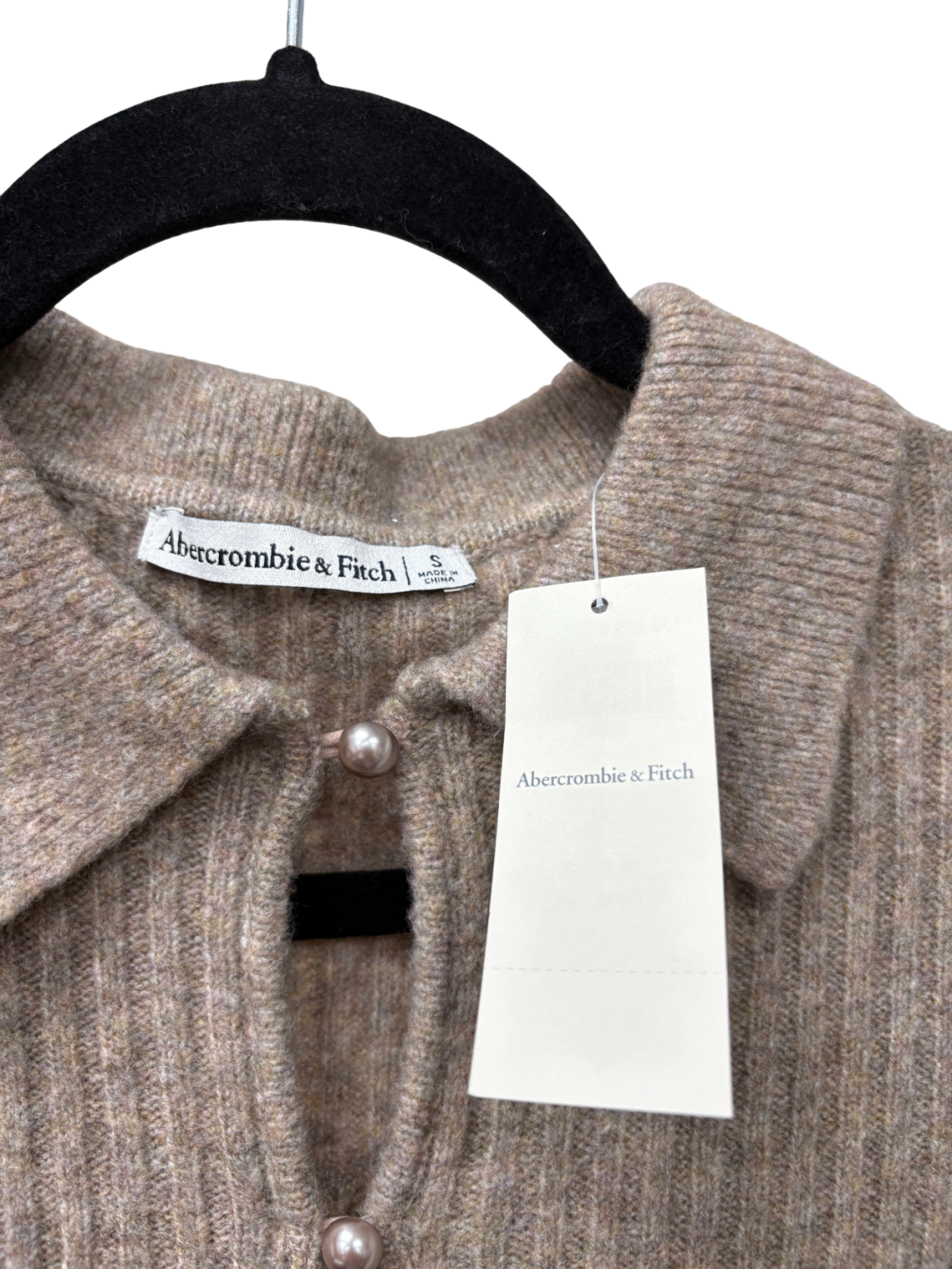 Abercrombie & Fitch Beige Pearl Button Collared Cardigan UK S