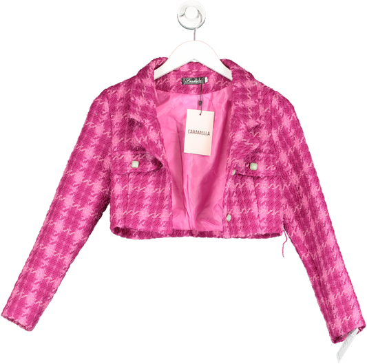 Caramella Pink Boucle Cropped Blazer UK S