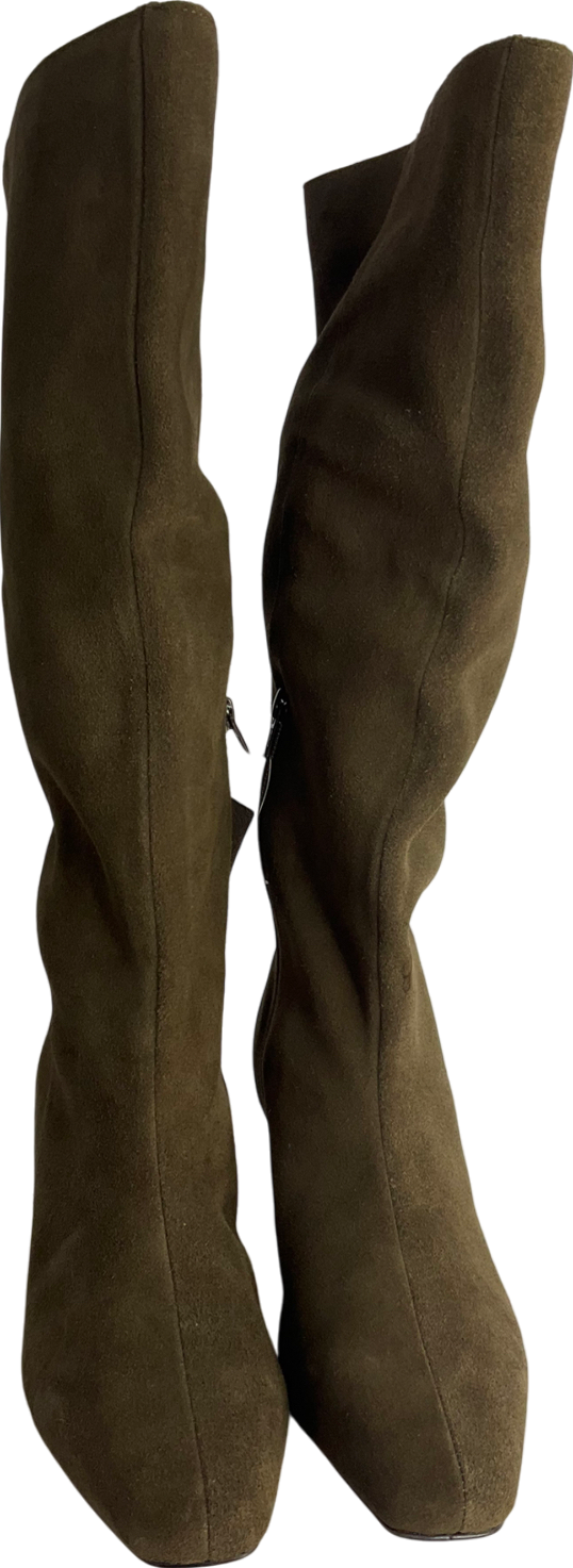 Next Khaki Green Suede Forever Comfort® Suede Knee High Heeled Boots UK 4 EU 37 👠