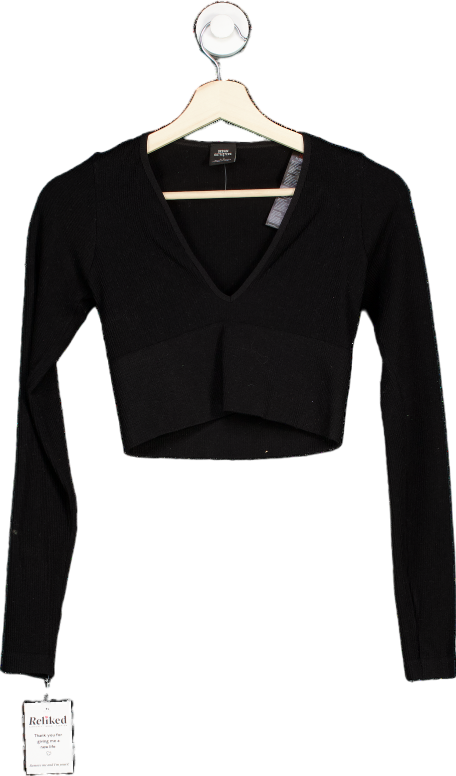 Urban Outfitters Black V-Neck Cropped Long Sleeve Top S