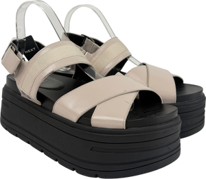 Next Cream Bone Extra Wide Fit Chunky Wedge Sandals UK 7 EU 40