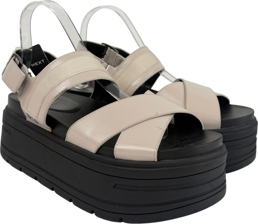 Next Cream Bone Extra Wide Fit Chunky Wedge Sandals UK 7 EU 40 👠