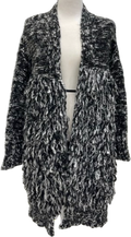 Maje Black Wool Blend Fringed Long Cardigan UK S