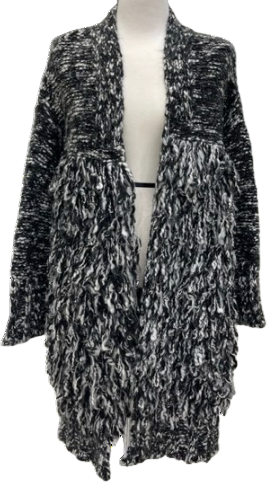 Maje Black Wool Blend Fringed Long Cardigan UK S
