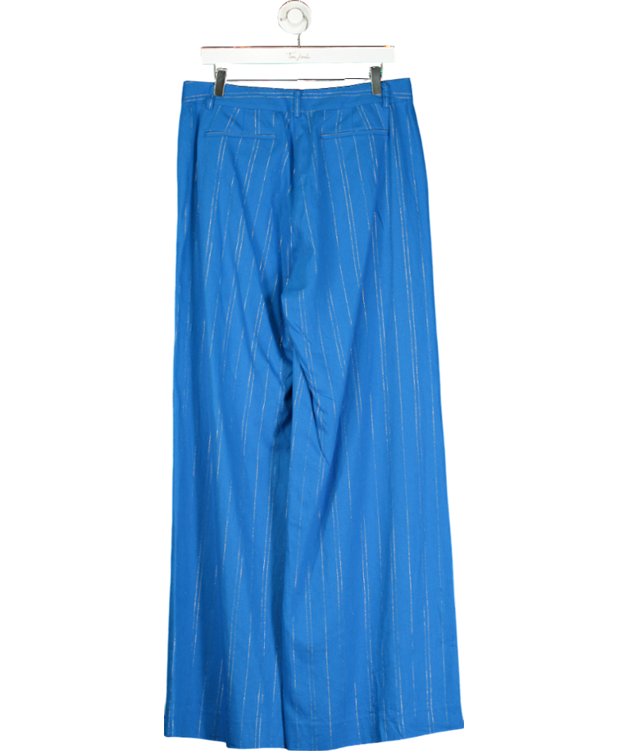 L'agence Blue Pilar Linen-blend Metallic Pinstripe Trousers UK 10