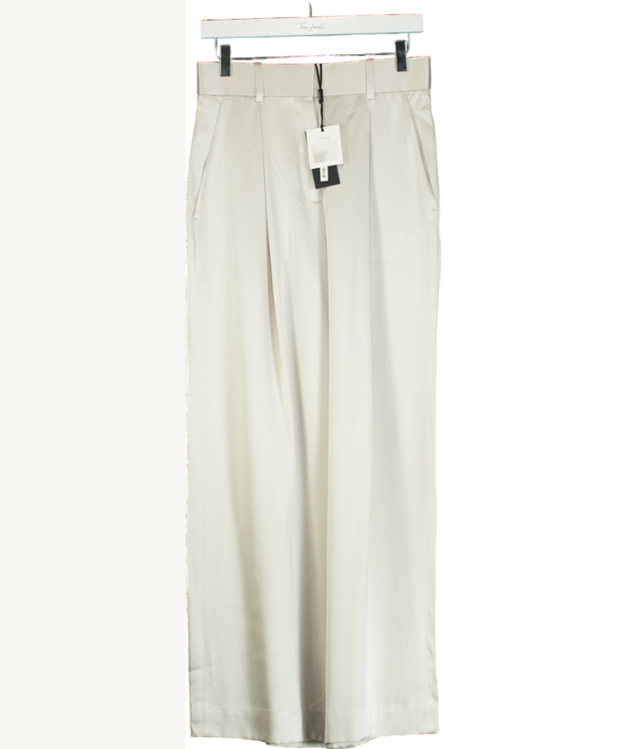 Lily Silk Grey High-waisted Wide Leg Dense Silk Pants UK 4