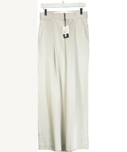 Lily Silk Grey High-waisted Wide Leg Dense Silk Pants UK 4