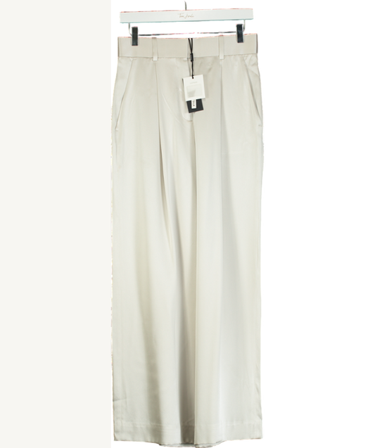 Lily Silk Grey High-waisted Wide Leg Dense Silk Pants UK 4