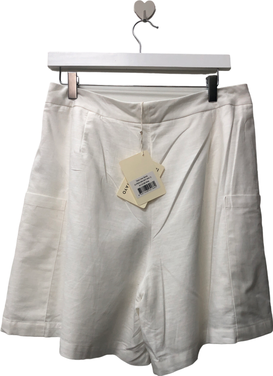 pepper mayo White Tiona Linen Shorts UK 12