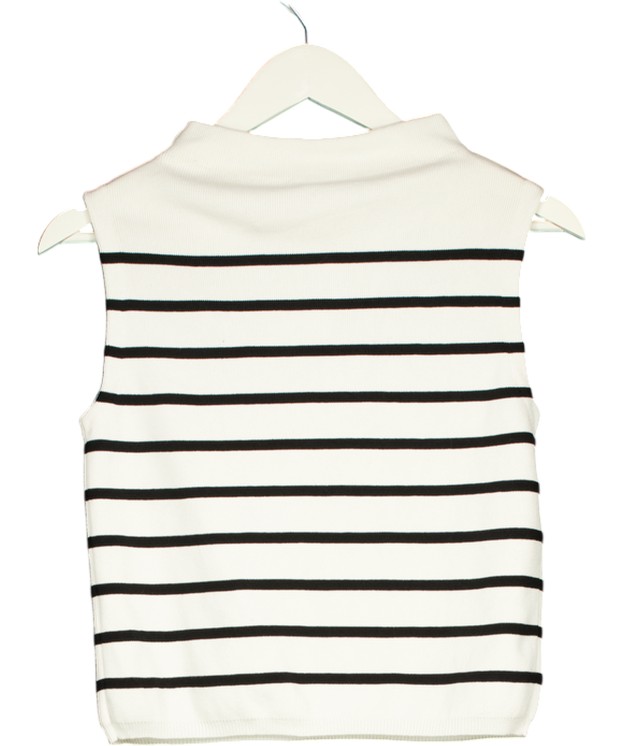 LilySilk White Striped Ultra-fine Merino Wool Vest UK S