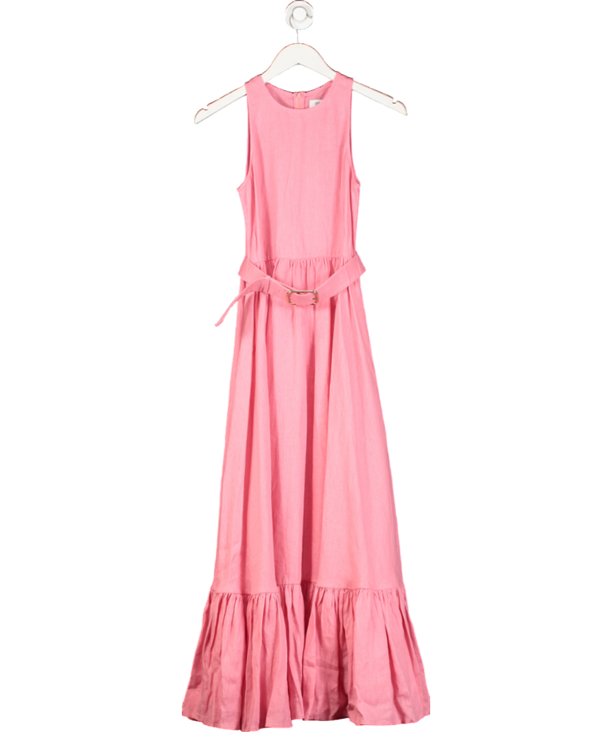 Leo Lin Pink Belted Linen Maxi Dress UK 6