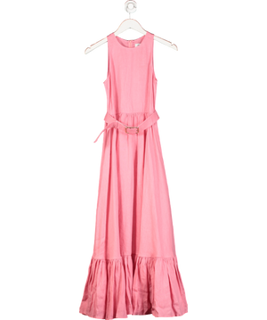 Leo Lin Pink Belted Linen Maxi Dress UK 6
