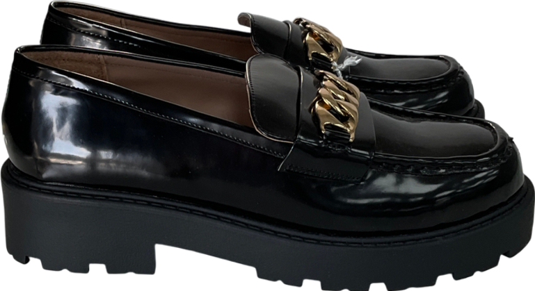 New Look Black Patent Leather-look Tassel Trim Loafers UK 7 EU 40 👠
