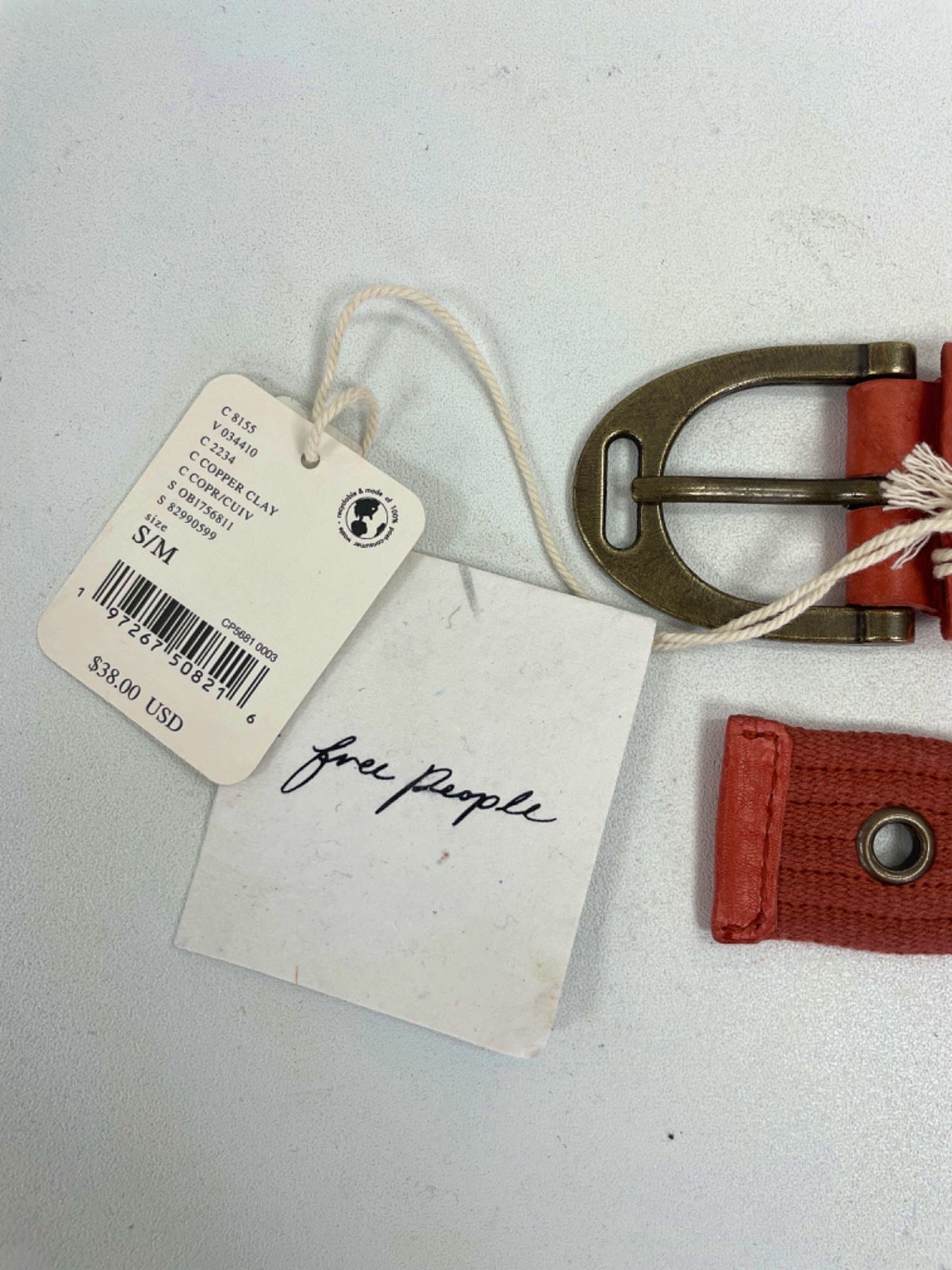 Free People Clay Red Eyelet Belt S/M