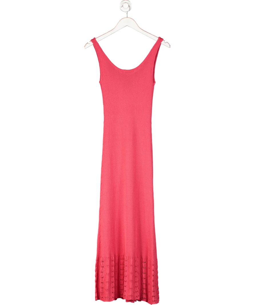 NA-KD Red Knitted Scoop Neck Crochet Midi Dress UK S