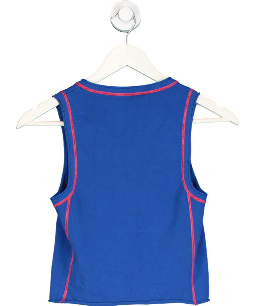Tory Burch Blue Contrastim-trim Sleeveless Knitted Top UK S