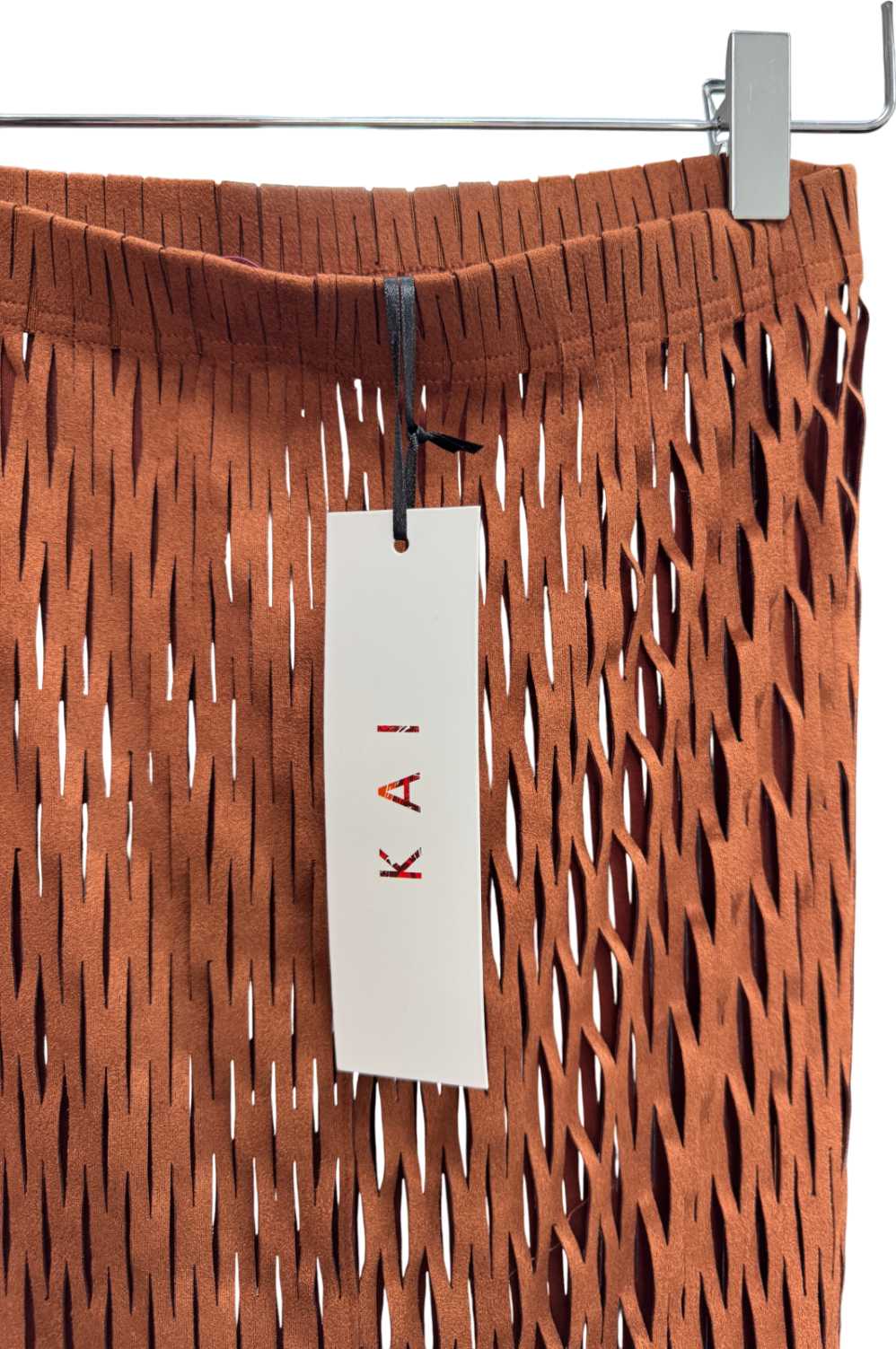kai Faux Suede Laser Cut Skirt - Brown UK S