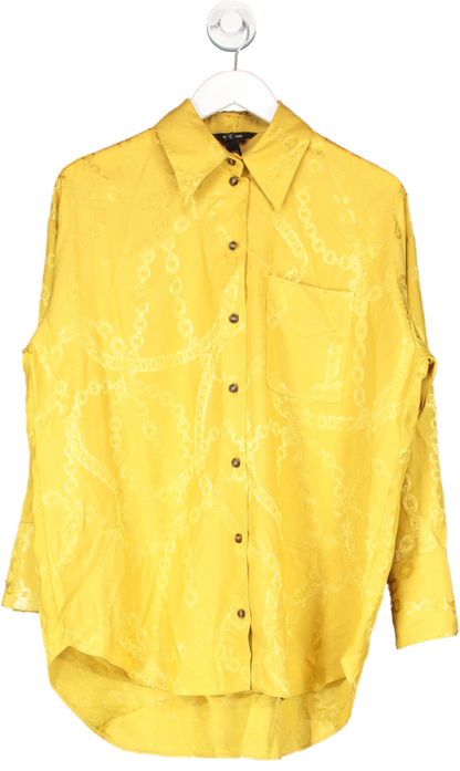 River Island Yellow Satin Chain Print Oversized Shirt UK 6