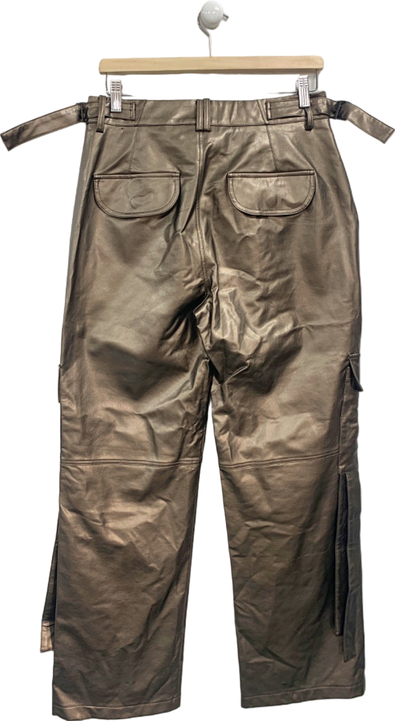 Brown Faux Leather Cargo Trousers UK M