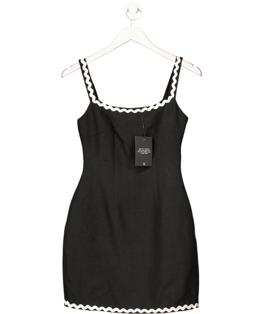 4th & Reckless Black Astrid Square-neck Woven Mini Dress With Scallop Trim UK 6