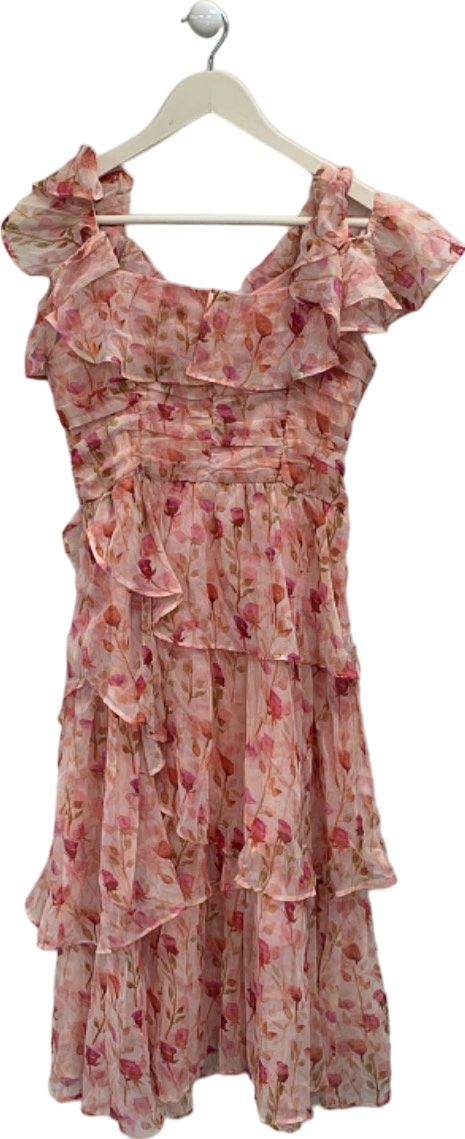 Pink Floral Ruffle Dress UK S