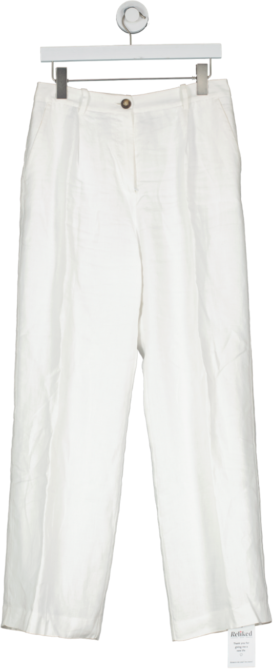 The White Company White Linen Tailored Wide Leg Trousers UK 10