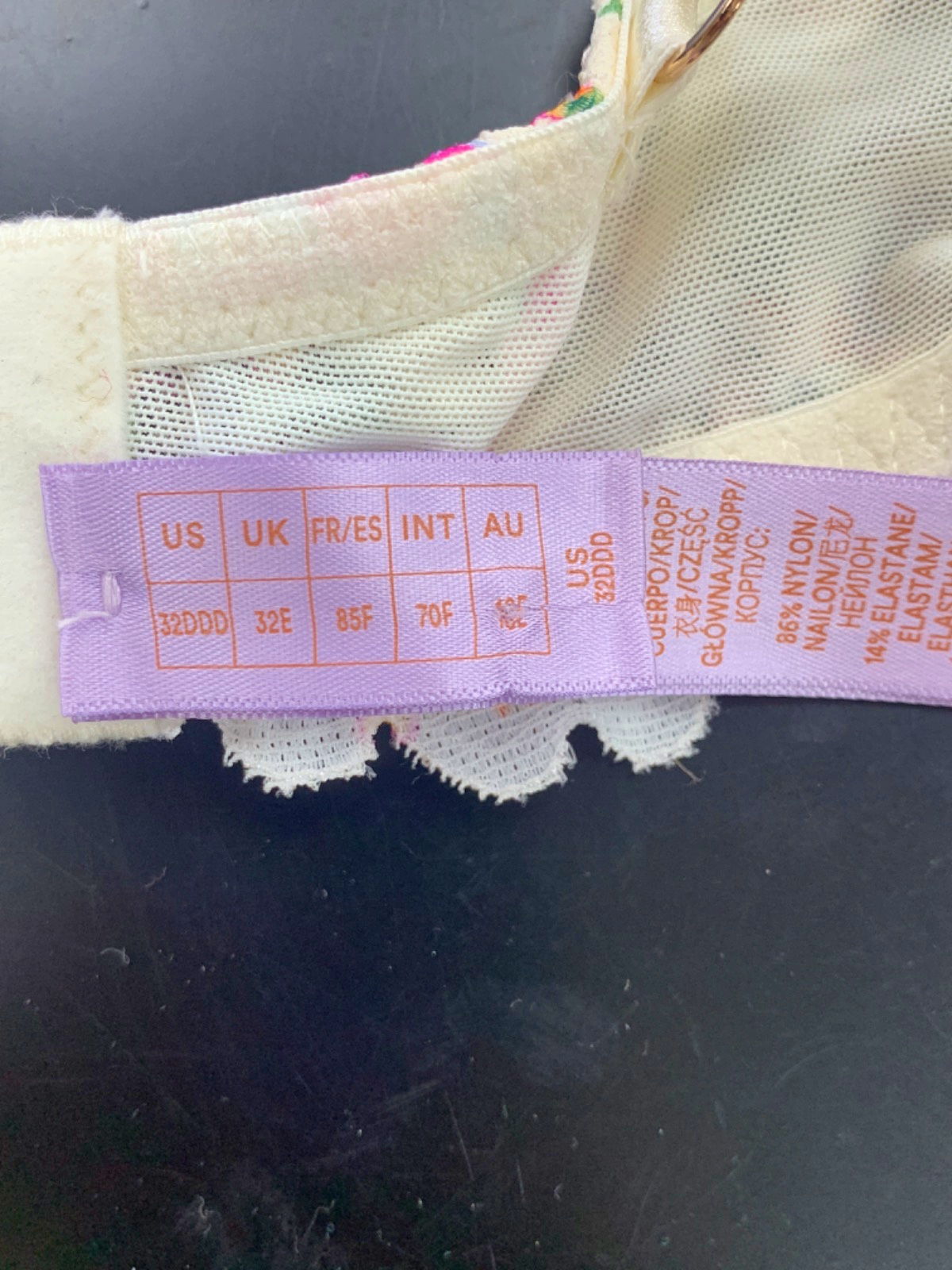 Cream Floral Embroidered Underwire Bra UK 32DD