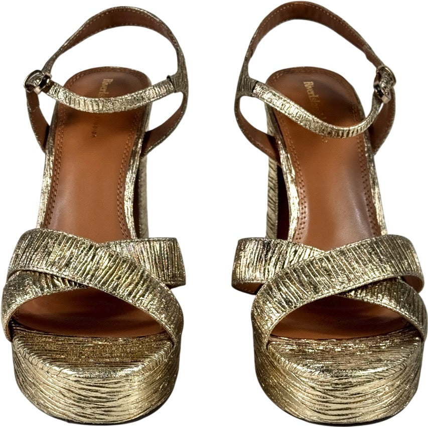 RIVER ISLAND STUDIO Metallic Gold Pleated Fabric Platform Heeled Sandals UK 6 EU 39 👠