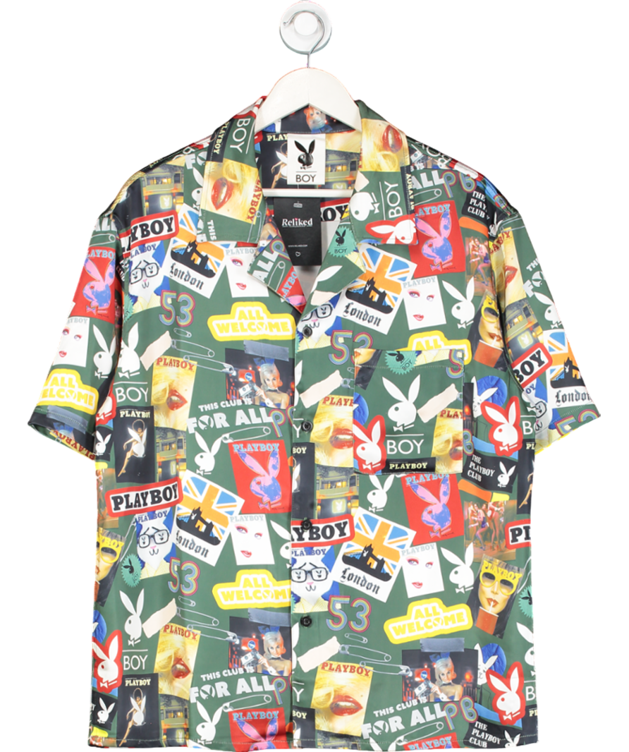 play boy Green Scrapbook Resort Shirt UK M