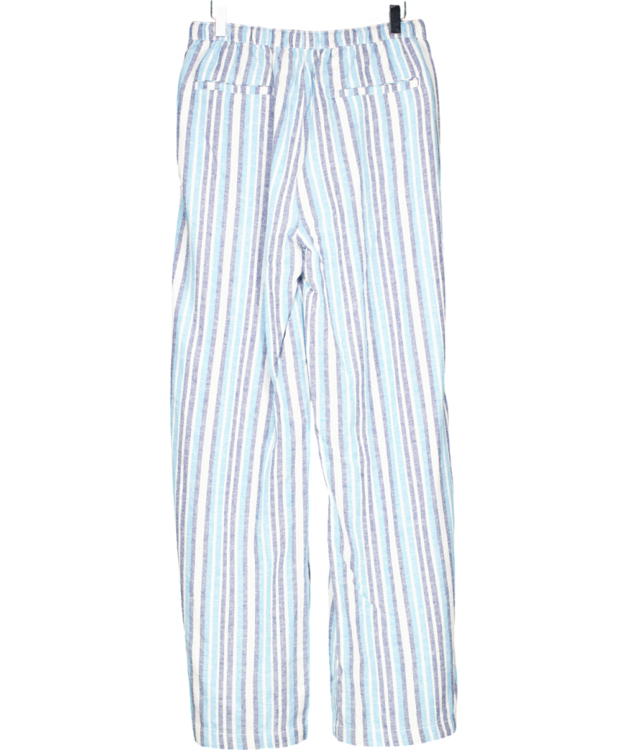 Threadbare Blue Oyu Stripe Linen Wide Leg Trousers UK 12