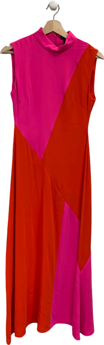 Karen Millen Pink/Orange Petite Soft Tailored Colour Block Panel High Neck Midi Dress UK 6