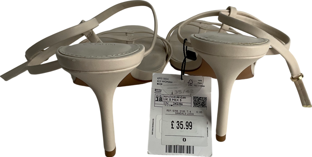 MANGO Cream Kitten Heel Sandals With Straps UK 5 EU 38 👠