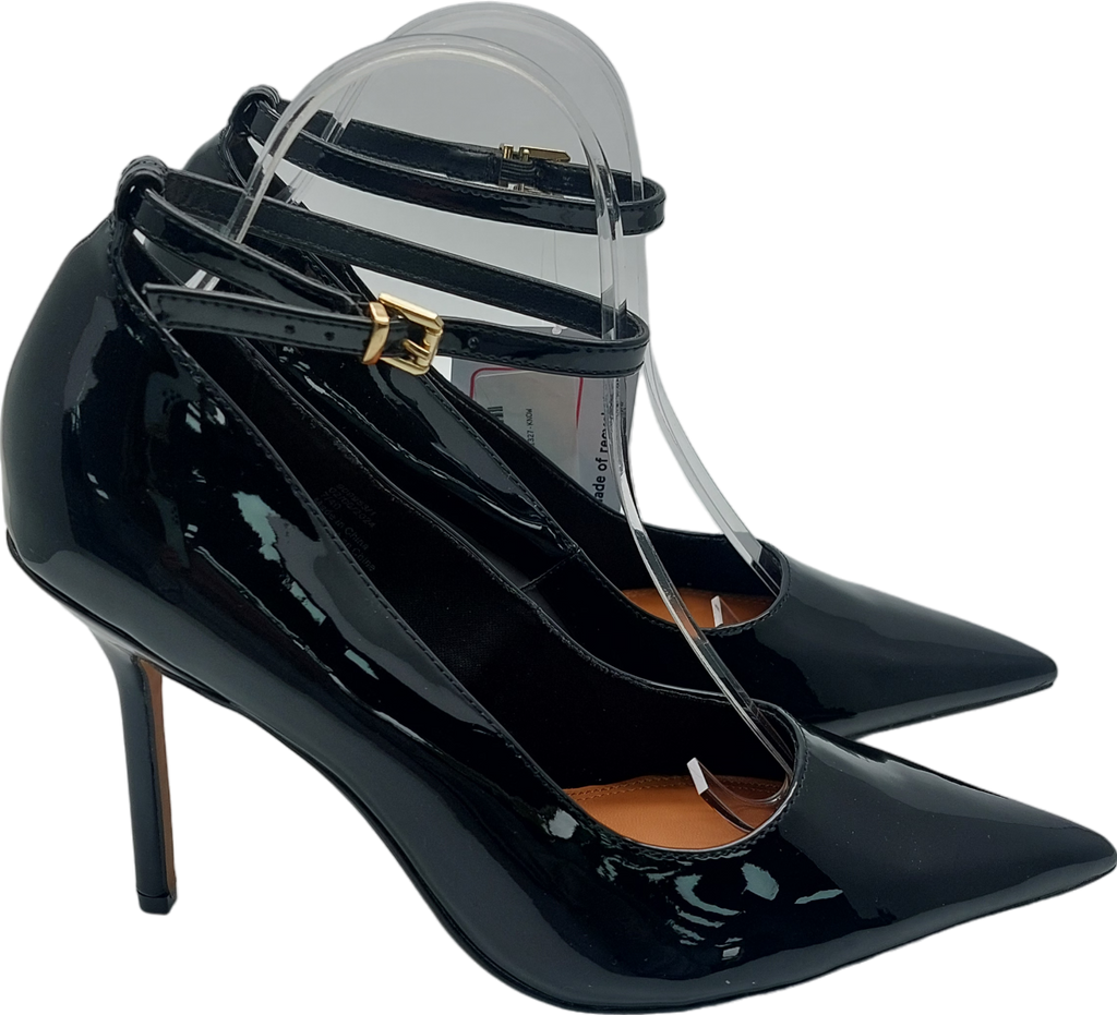 River Island Black Patent Ankle Strap Stilettoes UK 7 EU 40 👠