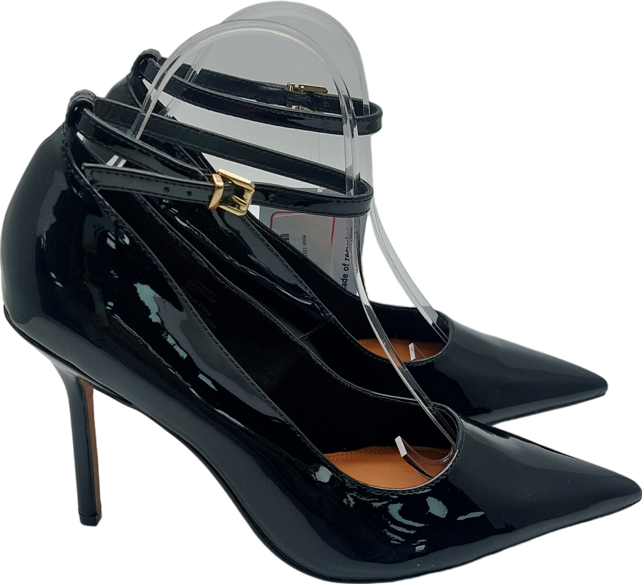 River Island Black Patent Ankle Strap Stilettoes UK 7 EU 40 👠