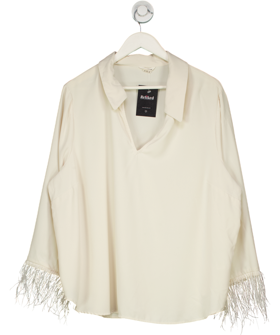 Monsoon Beige Greta Feather Trimmed Blouse UK 22