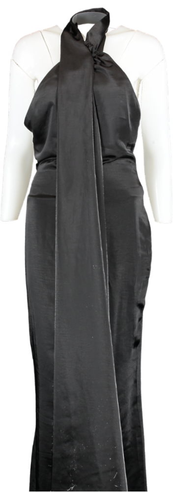 Club L Black Satin Asymmetric Scarf Neck Backless Maxi Dress UK 8