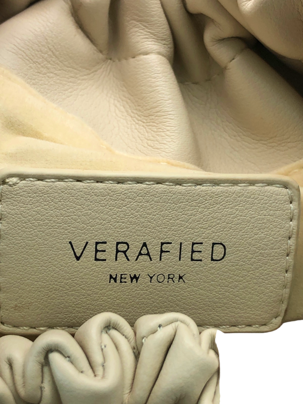 Verafied Beige Ruched Handle Chain Strap Bag