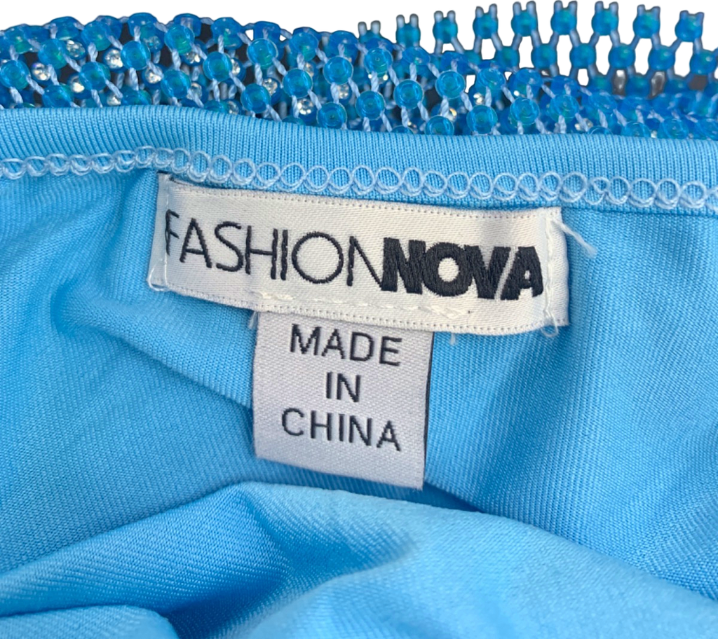 Fashion Nova Blue Rhinestone Halter Dress S