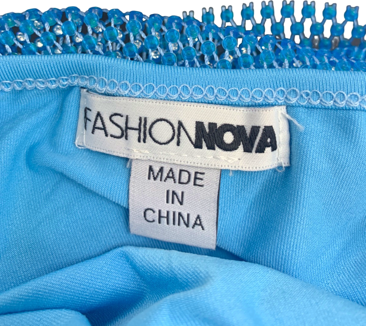 Fashion Nova Blue Rhinestone Halter Dress S