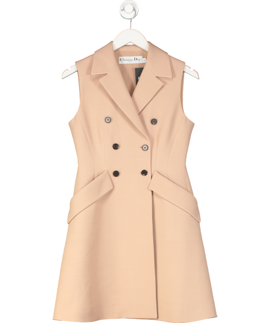 Christian Dior Nude Wool/silk Short Sleeveless Blazer Dress UK 8