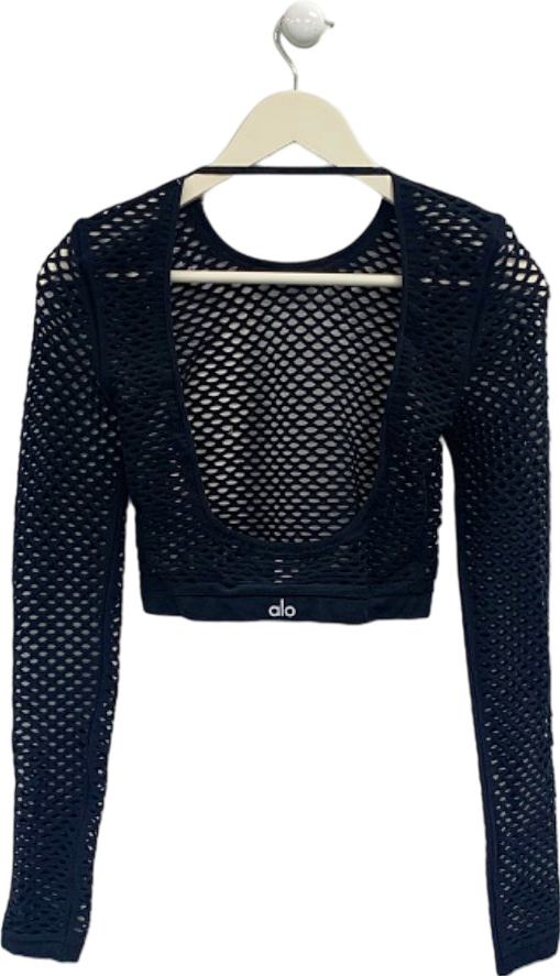 Alo Black Mesh Long-Sleeve Top Size S