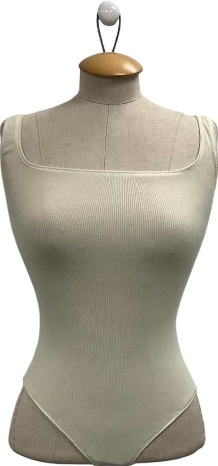 SKIMS Cream Ribbed Stretch Cotton Bodysuit UK XXS